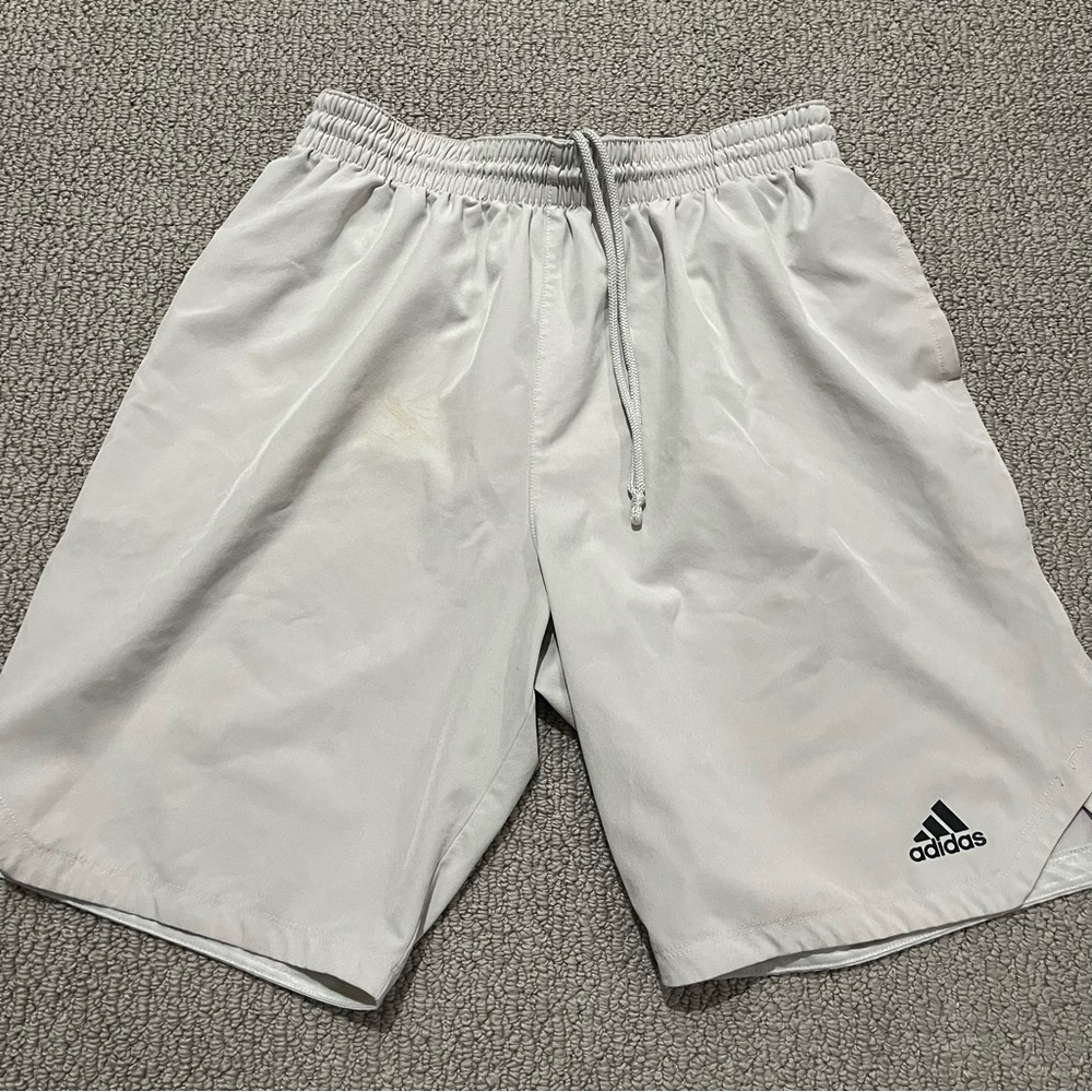 Adidas light grey / cream shorts, size L, good condition small mark
